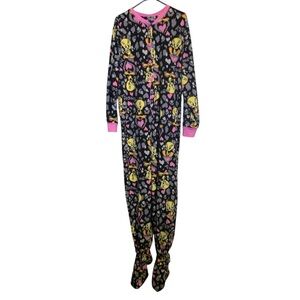 Warner Bros. Looney Tunes  Tweety Bird Adult Black Pink one-piece footed PJ's XL